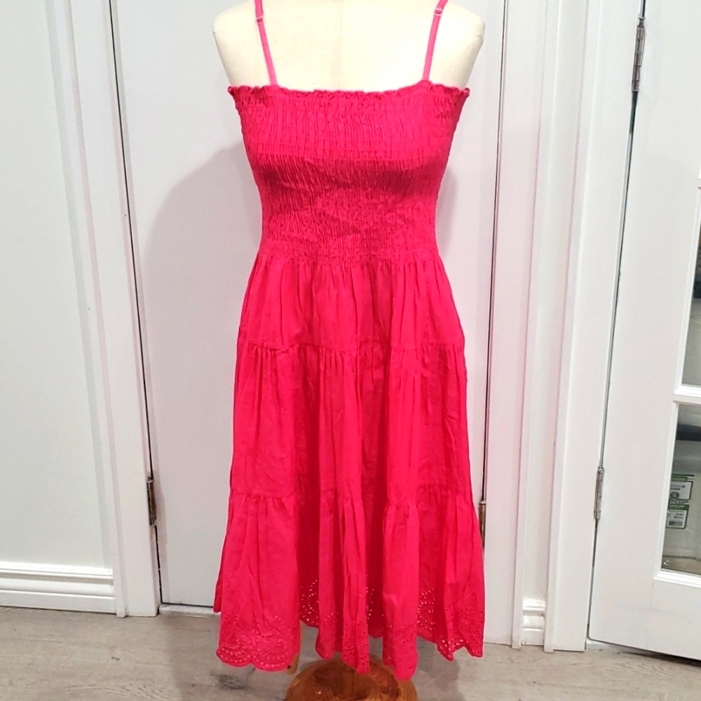 Hot Pink Smocked Midi Dress – Women’s Size Medium, Barbiecore Summer Style